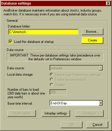Amibroker: Database Settings