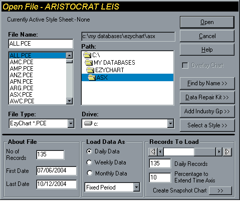 EzyChart: Open File dialog box