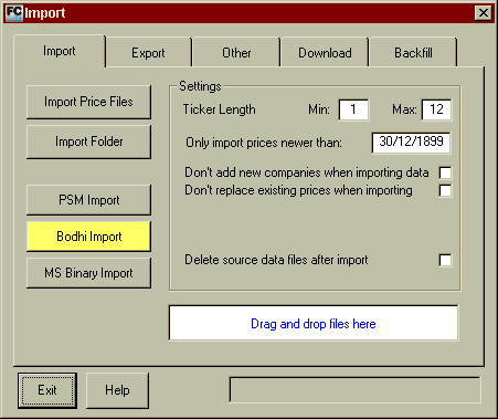 FCharts SE: Import Screen